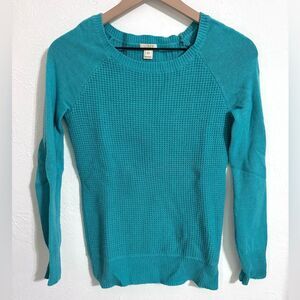 J. Crew waffle knit wool blend sweater in turquoise, size XS